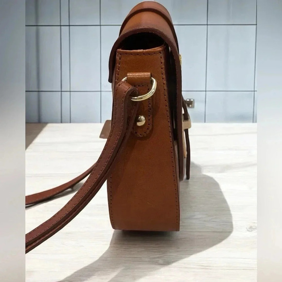 PRATESI FIRENZE MADE IN ITALY LEATHER FLAP OVER CROSSBODY BROWN NWT - Picture 4 of 11